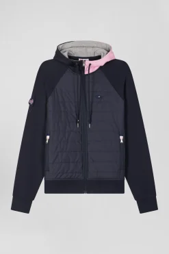 Sweatshirt à capuche zippé XV de France en coton mélangé et parmenture bleu marine coupe Regular