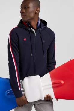 Sweatshirt à capuche zippé XV de France en coton mélangé bleu marine coupe Regular