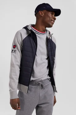 Sweatshirt à capuche zippé XV de France en coton mélangé et parmenture gris coupe Regular