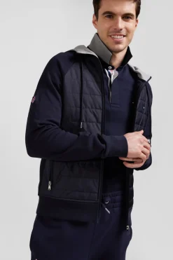 Sweatshirt à capuche zippé XV de France en coton mélangé et parmenture bleu marine coupe Regular