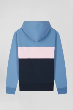 Sweatshirt à capuche zippé colorblock en coton bleu coupe Regular
