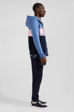 Sweatshirt à capuche zippé colorblock en coton bleu coupe Regular