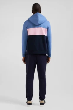 Sweatshirt à capuche zippé colorblock en coton bleu coupe Regular
