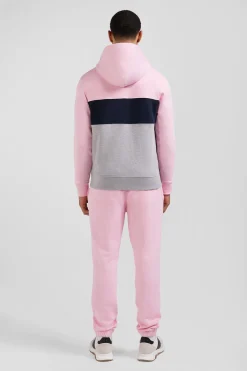 Sweatshirt à capuche zippé colorblock en coton rose coupe Regular