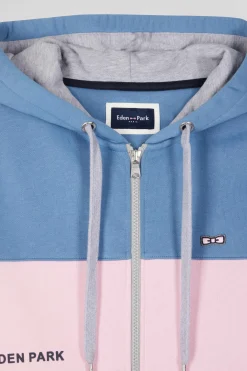 Sweatshirt à capuche zippé colorblock en coton bleu coupe Regular