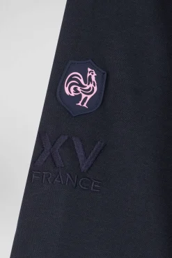 Sweatshirt à capuche zippé XV de France en coton mélangé et parmenture bleu marine coupe Regular