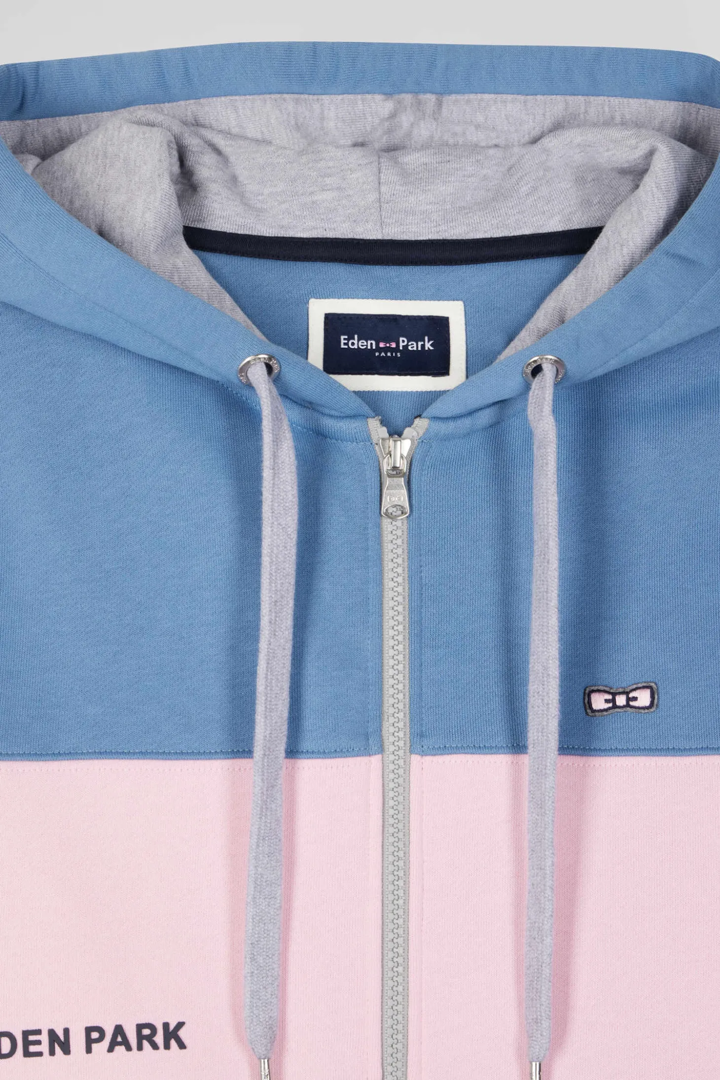 Sweatshirt à capuche zippé colorblock en coton bleu coupe Regular