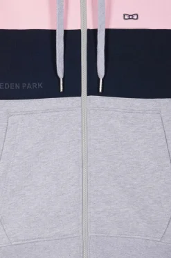 Sweatshirt à capuche zippé colorblock en coton rose coupe Regular