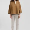 Sweatshirt à col maillot en coton camel coupe Relaxed
