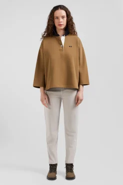 Sweatshirt à col maillot en coton camel coupe Relaxed