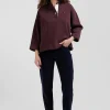 Sweatshirt à col maillot en coton bordeaux coupe Relaxed