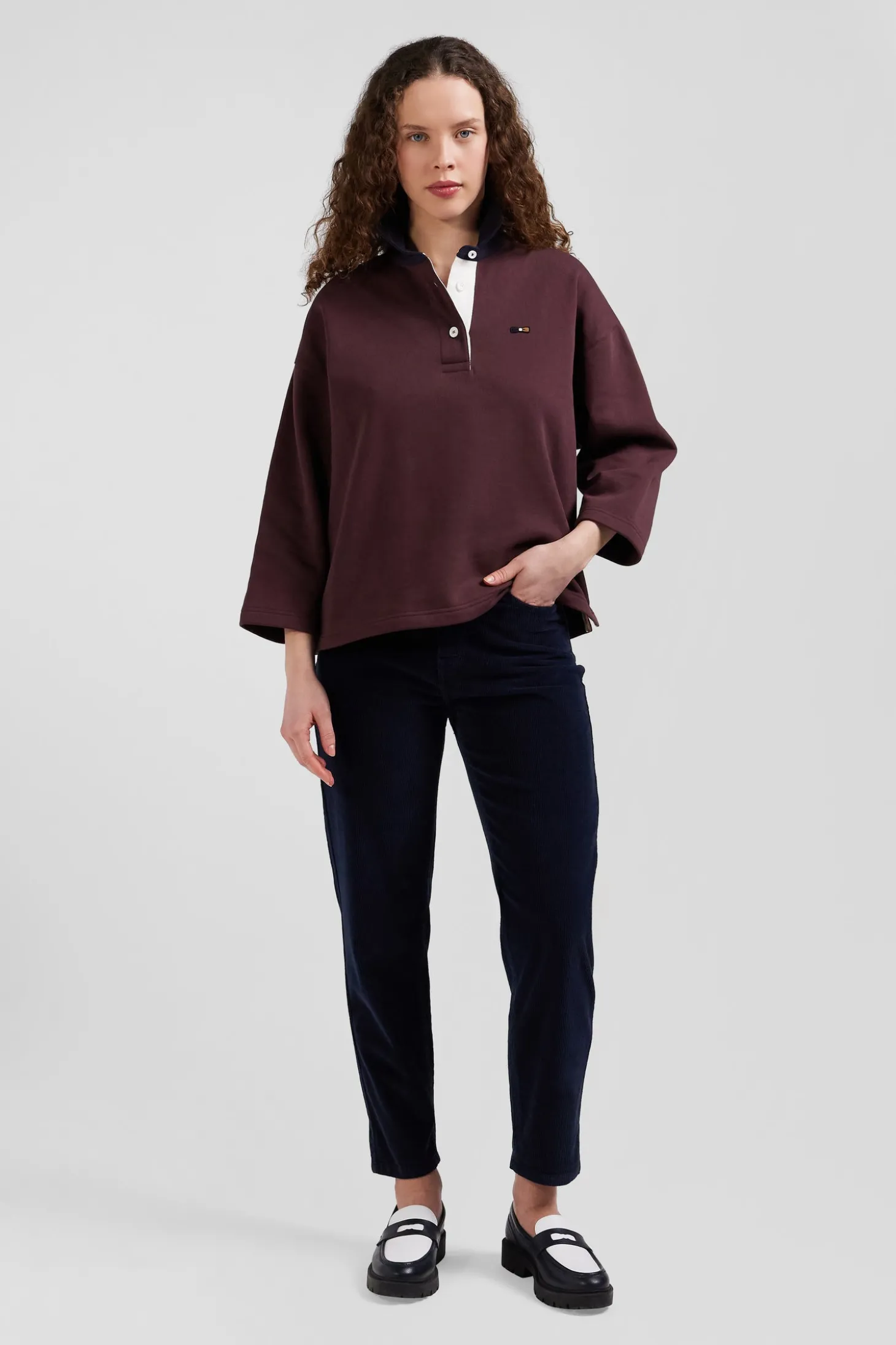 Sweatshirt à col maillot en coton bordeaux coupe Relaxed