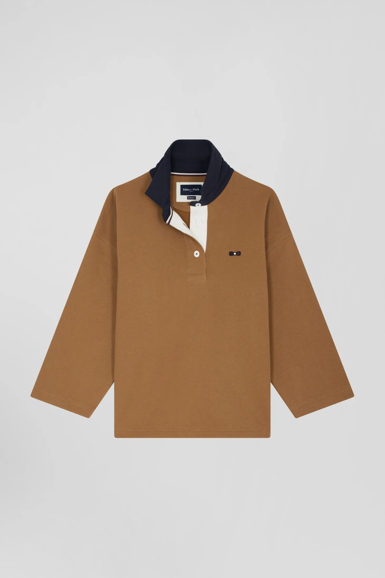 Sweatshirt à col maillot en coton camel coupe Relaxed