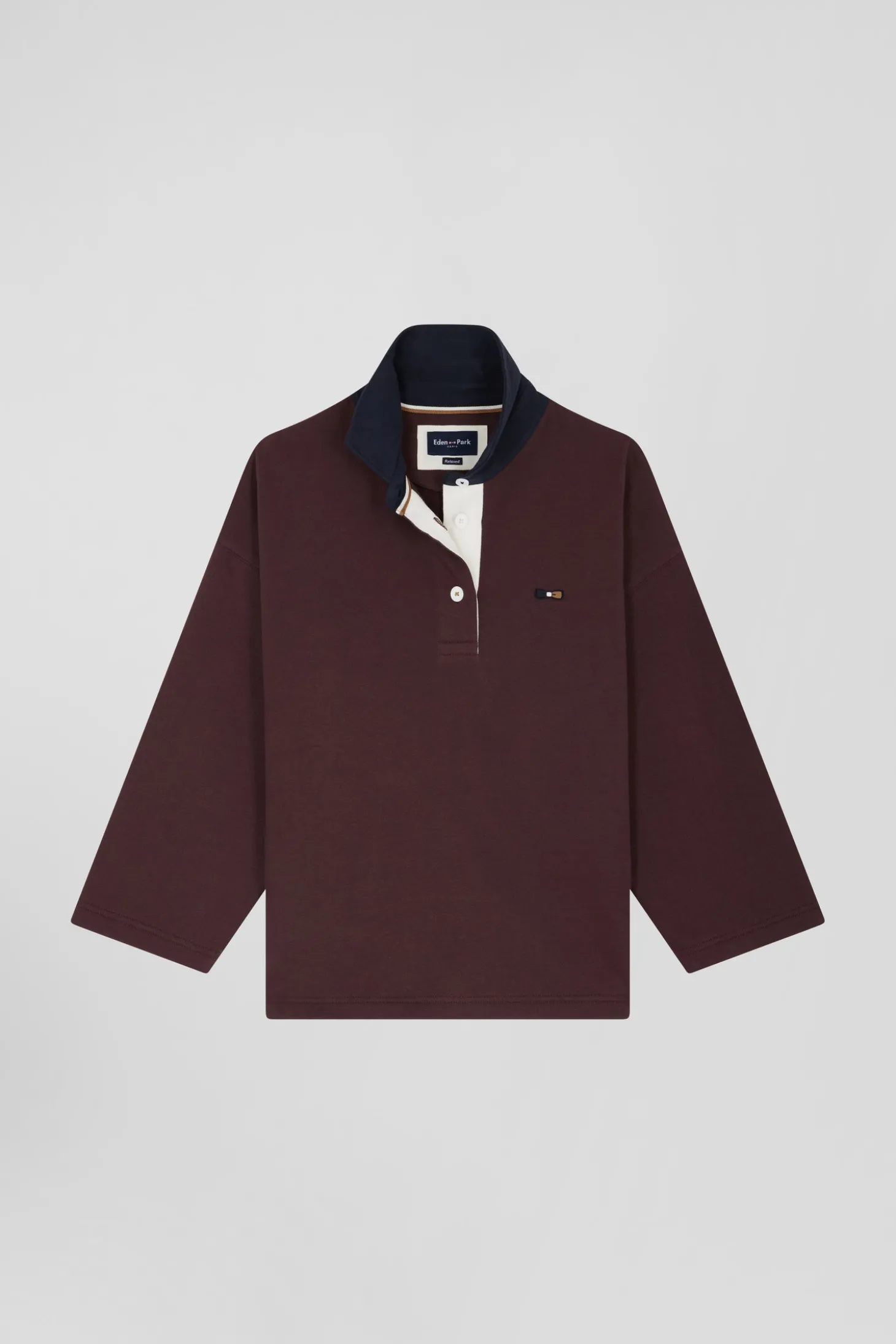 Sweatshirt à col maillot en coton bordeaux coupe Relaxed