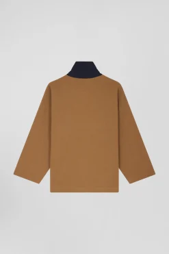 Sweatshirt à col maillot en coton camel coupe Relaxed