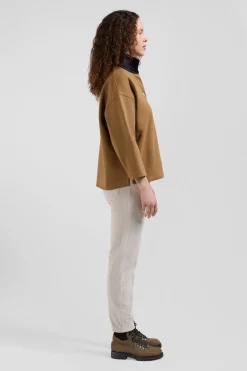 Sweatshirt à col maillot en coton camel coupe Relaxed
