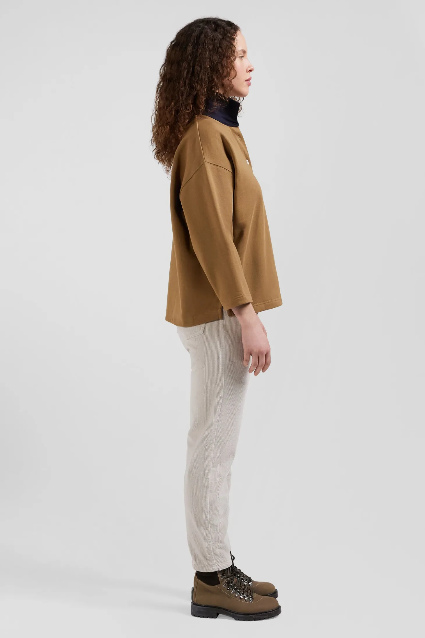 Sweatshirt à col maillot en coton camel coupe Relaxed