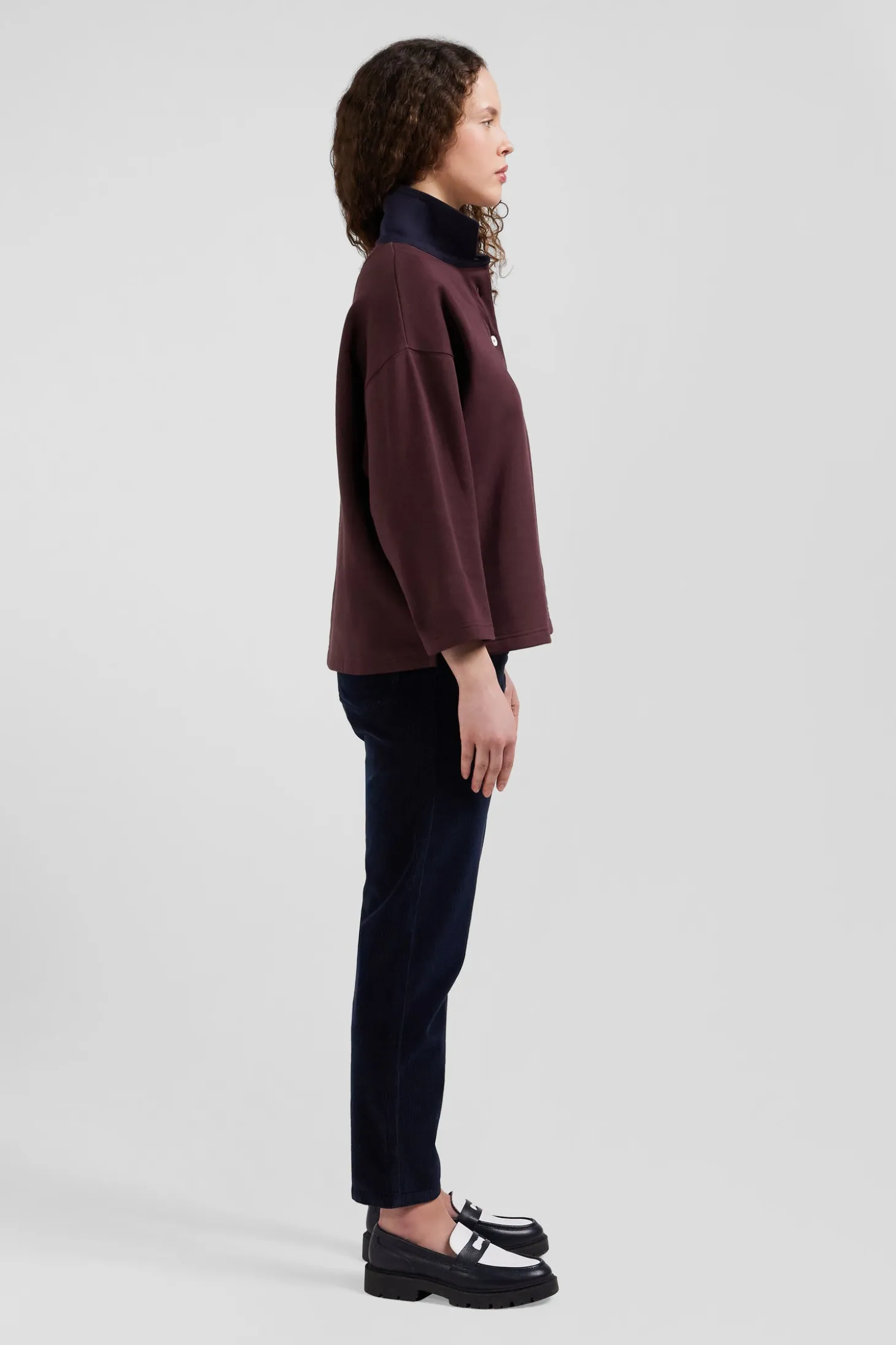 Sweatshirt à col maillot en coton bordeaux coupe Relaxed