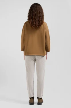 Sweatshirt à col maillot en coton camel coupe Relaxed