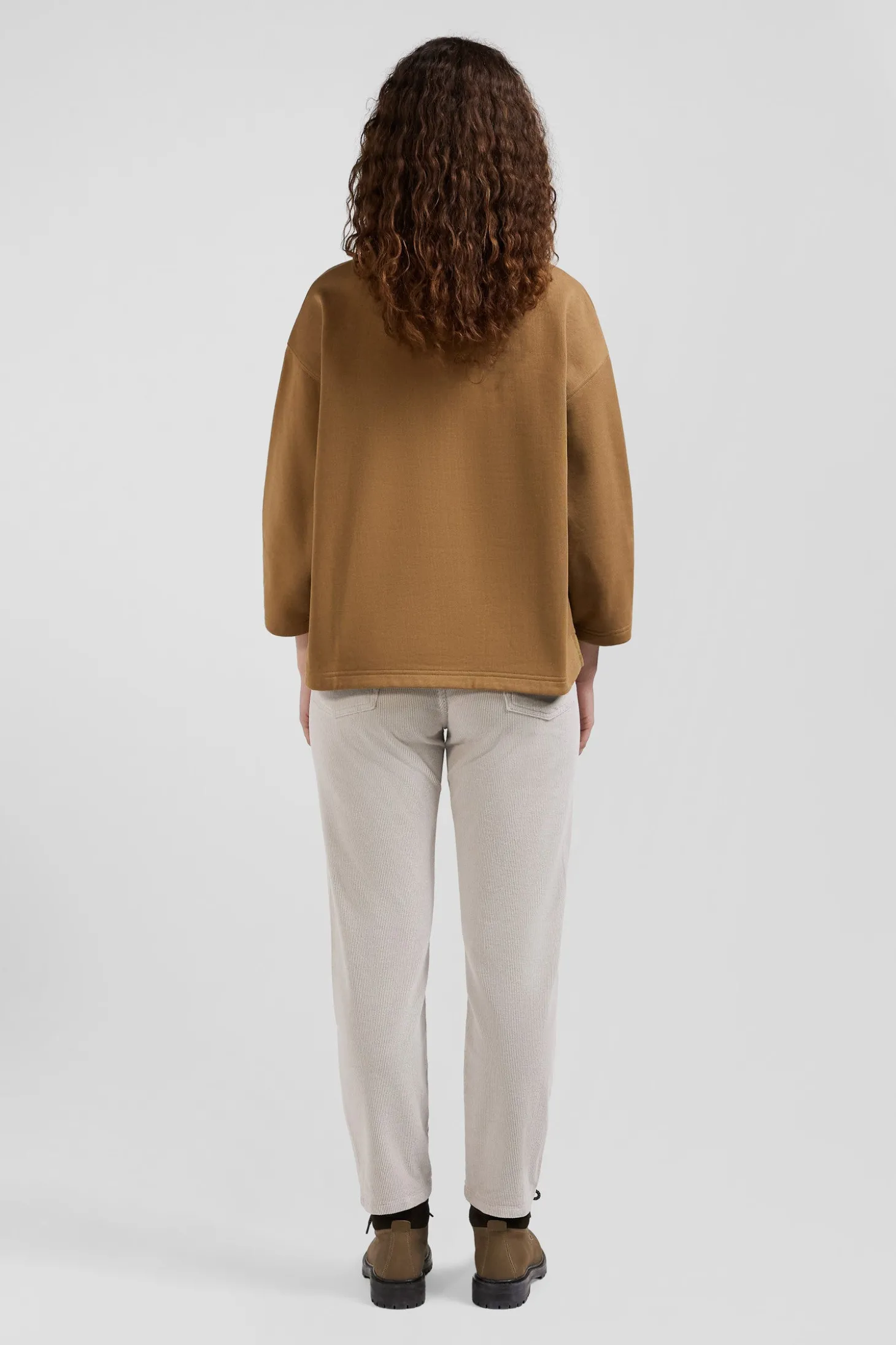 Sweatshirt à col maillot en coton camel coupe Relaxed