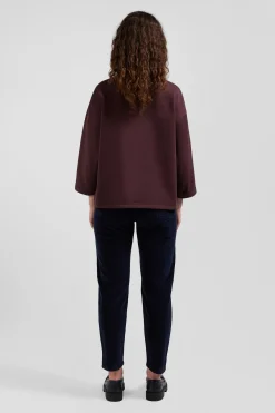 Sweatshirt à col maillot en coton bordeaux coupe Relaxed