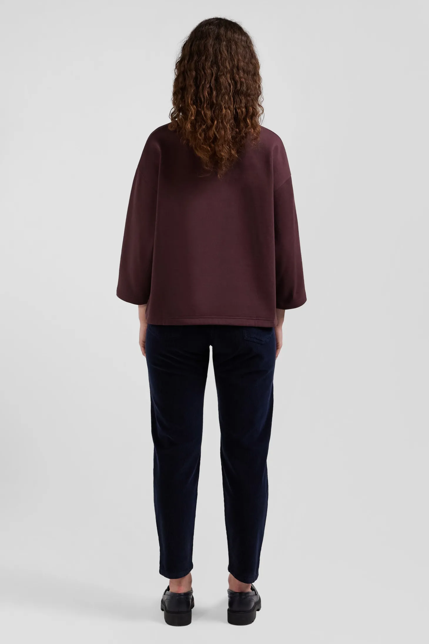 Sweatshirt à col maillot en coton bordeaux coupe Relaxed
