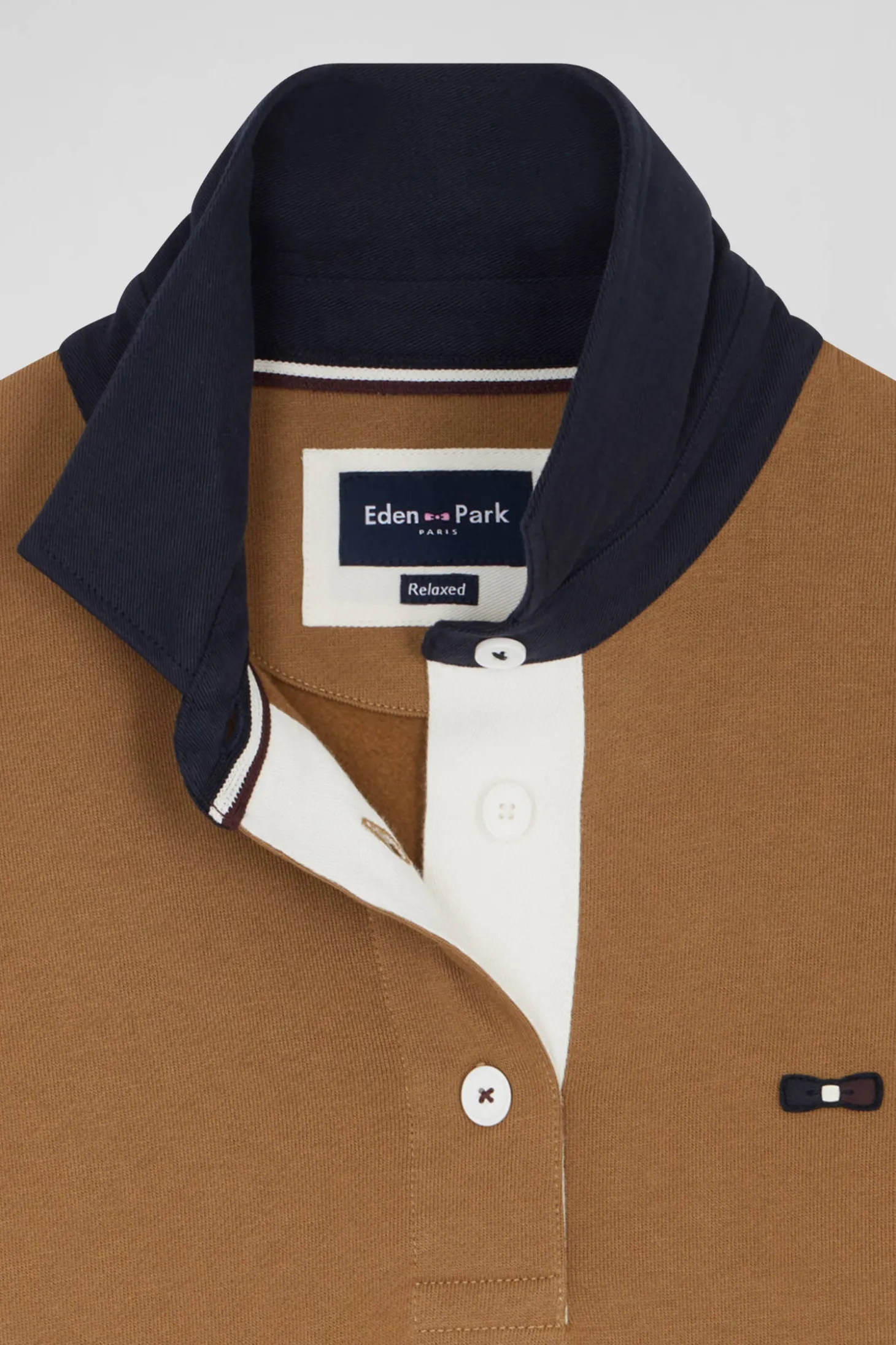 Sweatshirt à col maillot en coton camel coupe Relaxed