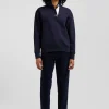 Sweatshirt col maillot en coton mélangé marine broderie dos coupe Relaxed