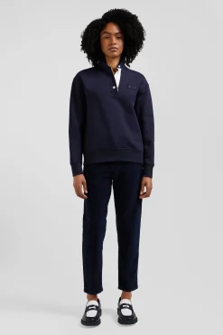 Sweatshirt col maillot en coton mélangé marine broderie dos coupe Relaxed
