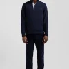 Sweatshirt col maillot en coton mélangé bleu marine coupe Relaxed application tissus carreaux