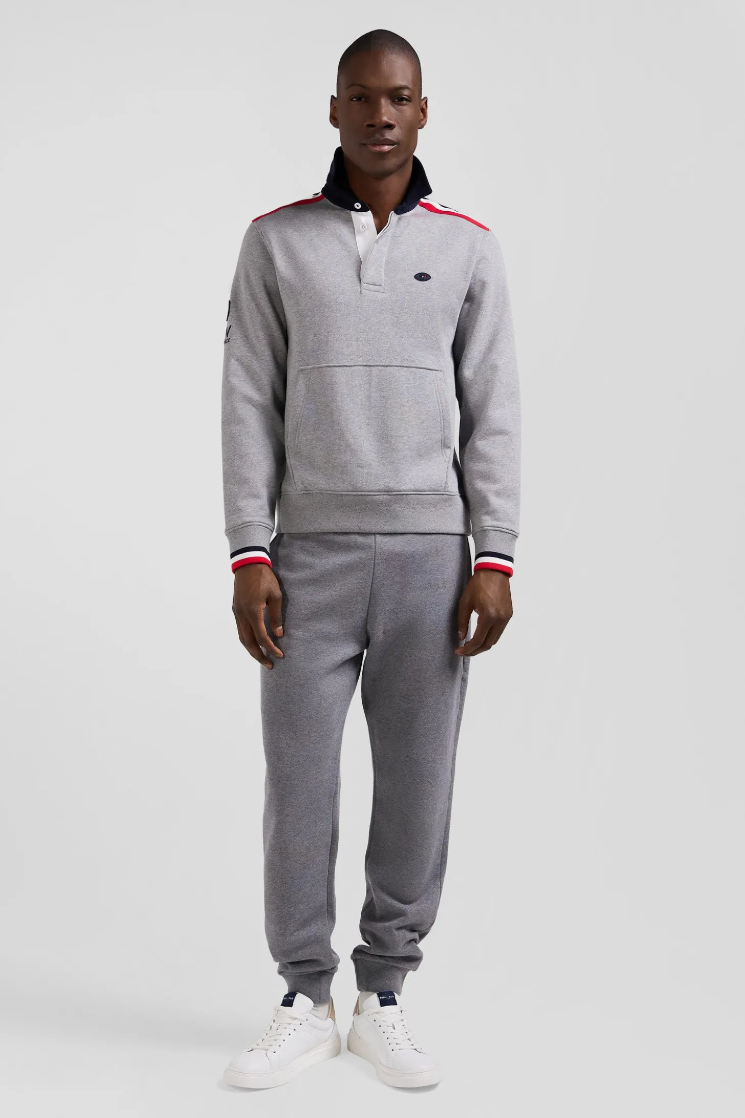 Sweatshirt col maillot en coton gris chiné broderie XV de France coupe Regular
