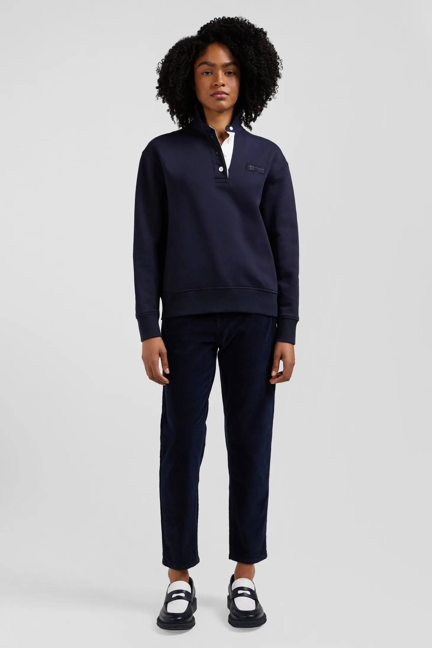 Sweatshirt col maillot en coton mélangé marine broderie dos coupe Relaxed
