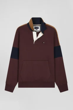 Sweatshirt col maillot en coton bordeaux coupe Relaxed