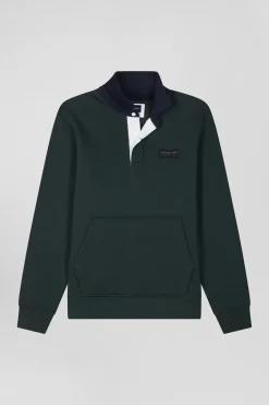 Sweatshirt col maillot en coton mélangé vert coupe Relaxed tissu carreaux