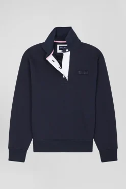 Sweatshirt col maillot en coton mélangé marine broderie dos coupe Relaxed