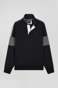Sweatshirt col maillot en coton noir coupe Relaxed