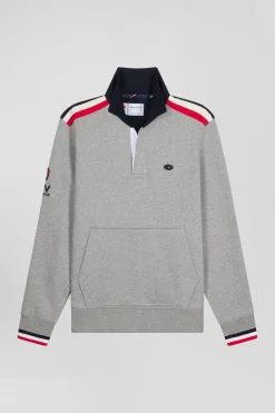 Sweatshirt col maillot en coton gris chiné broderie XV de France coupe Regular