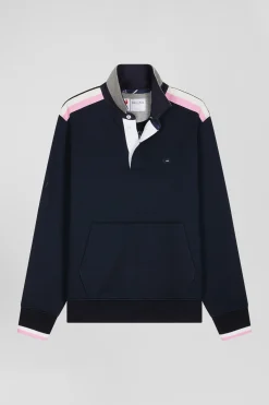 Sweatshirt col maillot en coton bleu marine broderie XV de France coupe Regular