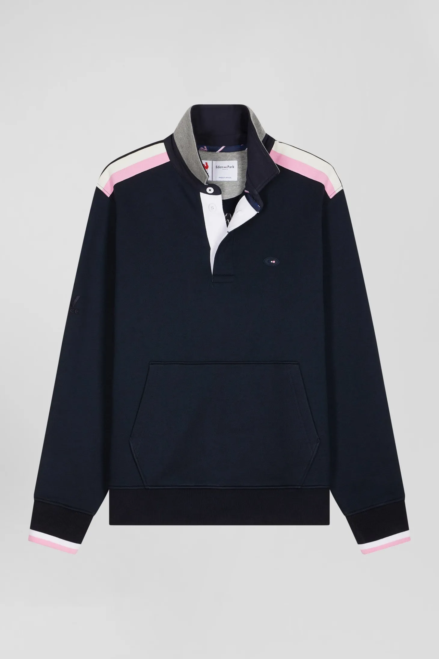 Sweatshirt col maillot en coton bleu marine broderie XV de France coupe Regular