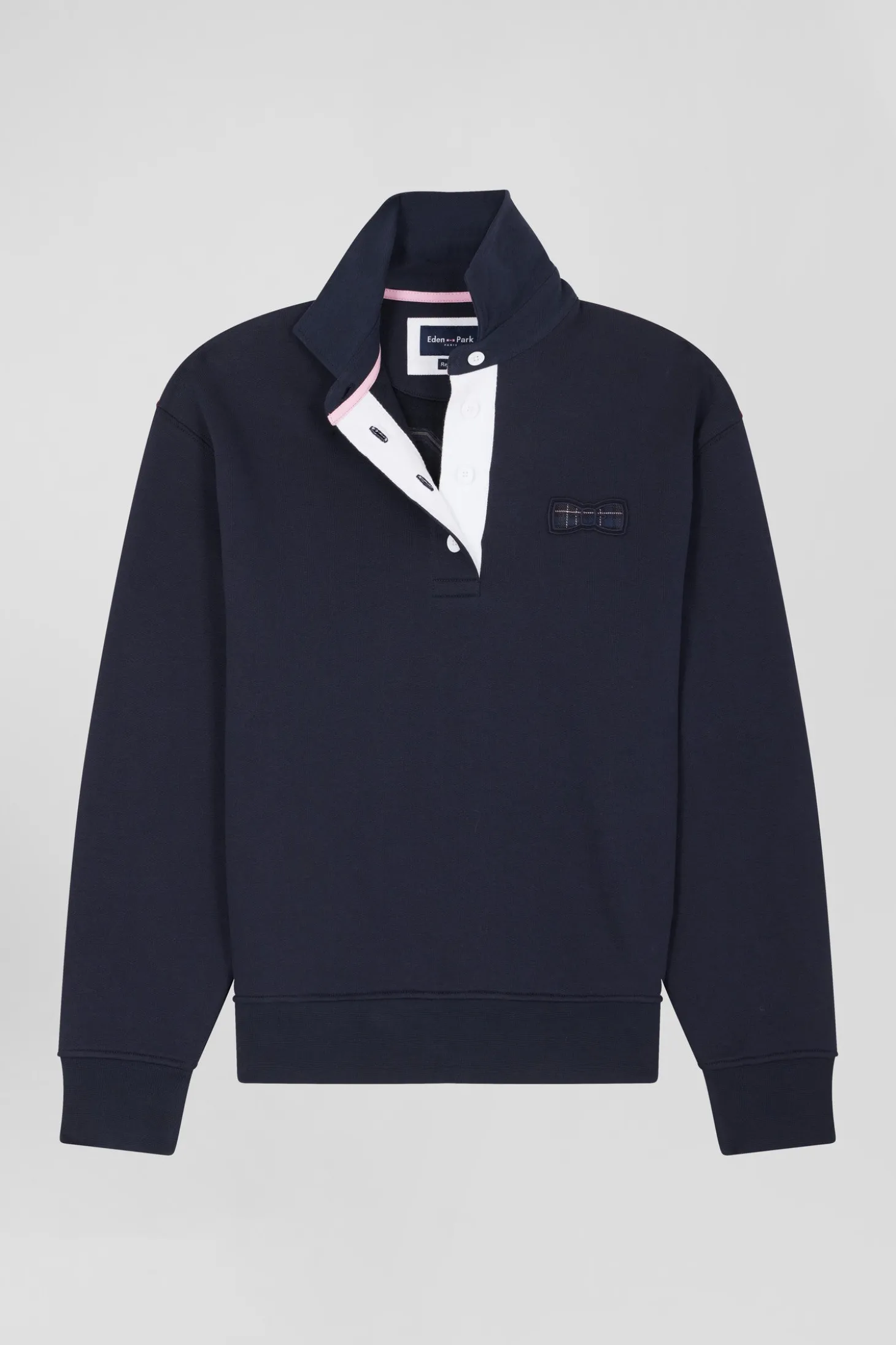Sweatshirt col maillot en coton mélangé marine broderie dos coupe Relaxed