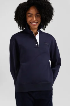 Sweatshirt col maillot en coton mélangé marine broderie dos coupe Relaxed