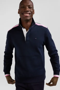Sweatshirt col maillot en coton bleu marine broderie XV de France coupe Regular