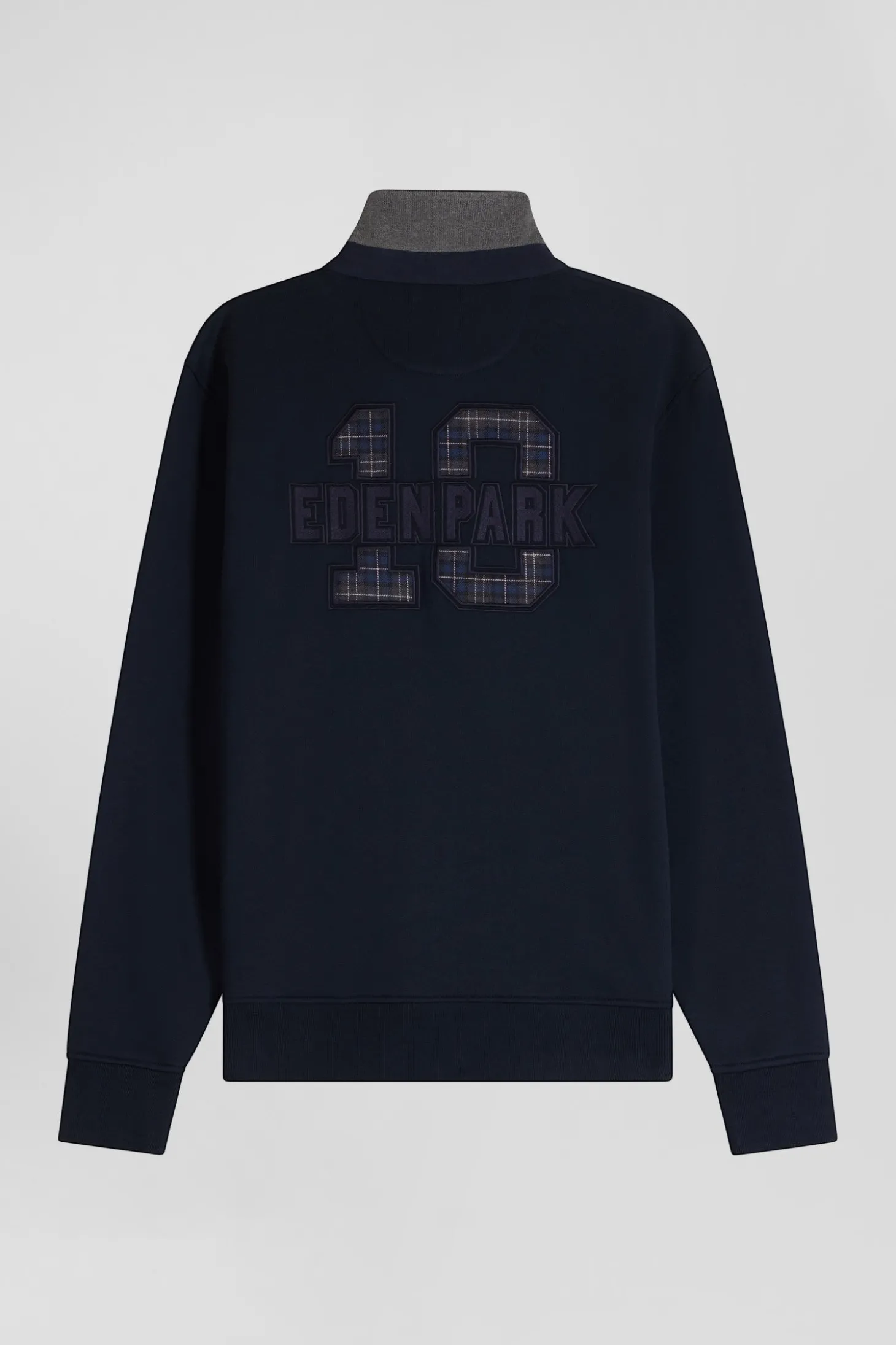 Sweatshirt col maillot en coton mélangé bleu marine coupe Relaxed application tissus carreaux