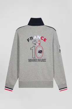 Sweatshirt col maillot en coton gris chiné broderie XV de France coupe Regular