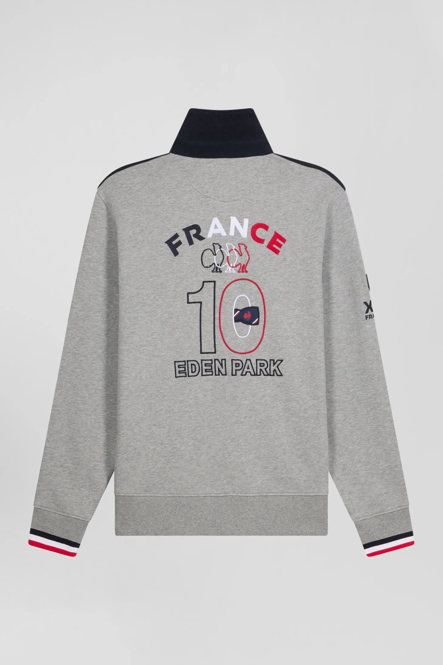 Sweatshirt col maillot en coton gris chiné broderie XV de France coupe Regular