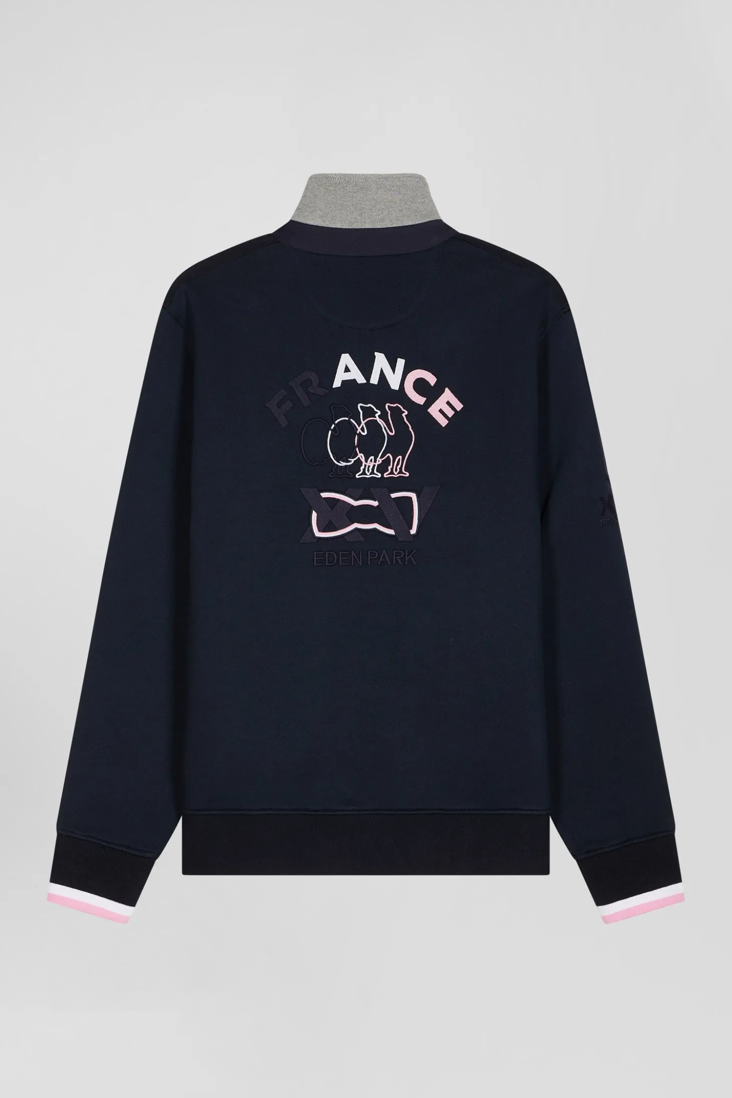 Sweatshirt col maillot en coton bleu marine broderie XV de France coupe Regular