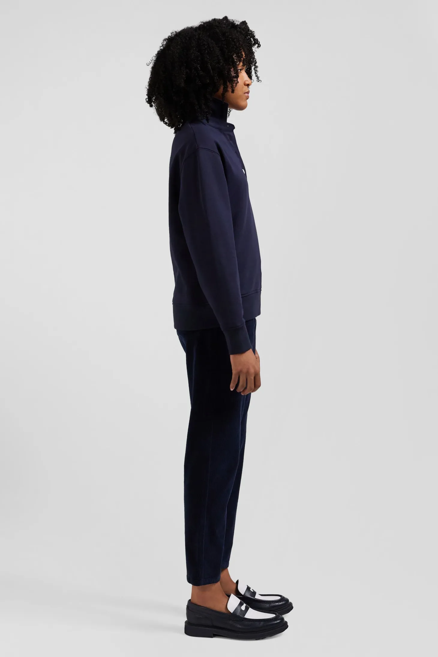 Sweatshirt col maillot en coton mélangé marine broderie dos coupe Relaxed
