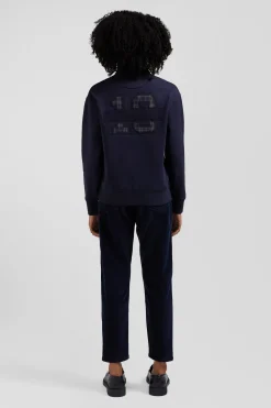 Sweatshirt col maillot en coton mélangé marine broderie dos coupe Relaxed