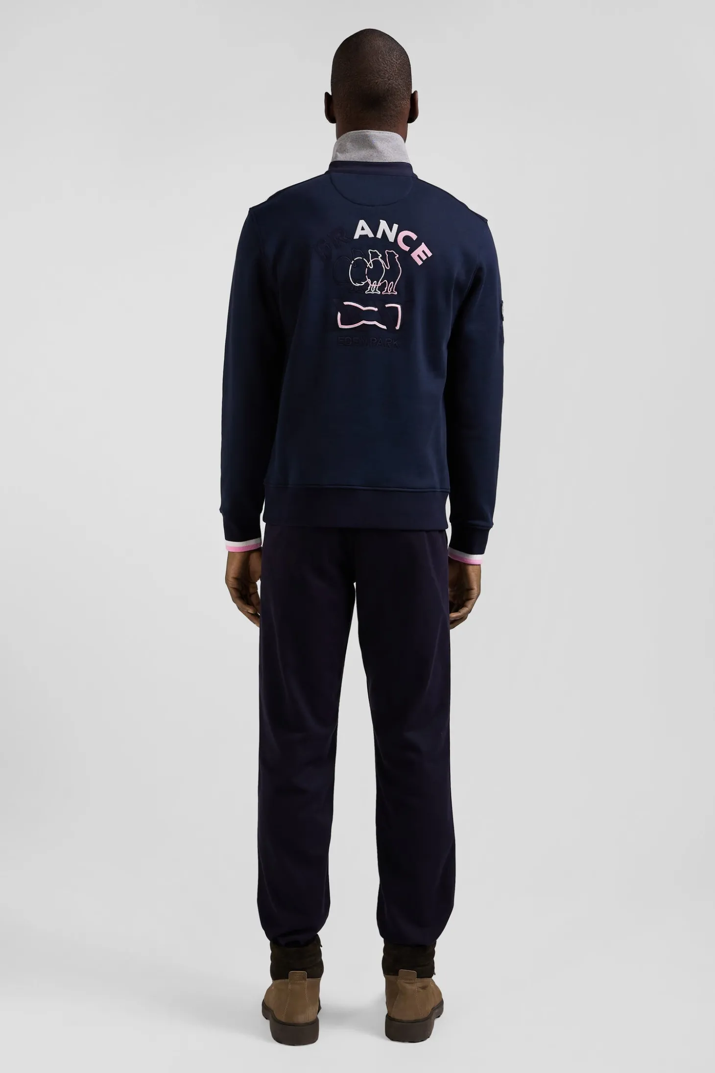 Sweatshirt col maillot en coton bleu marine broderie XV de France coupe Regular