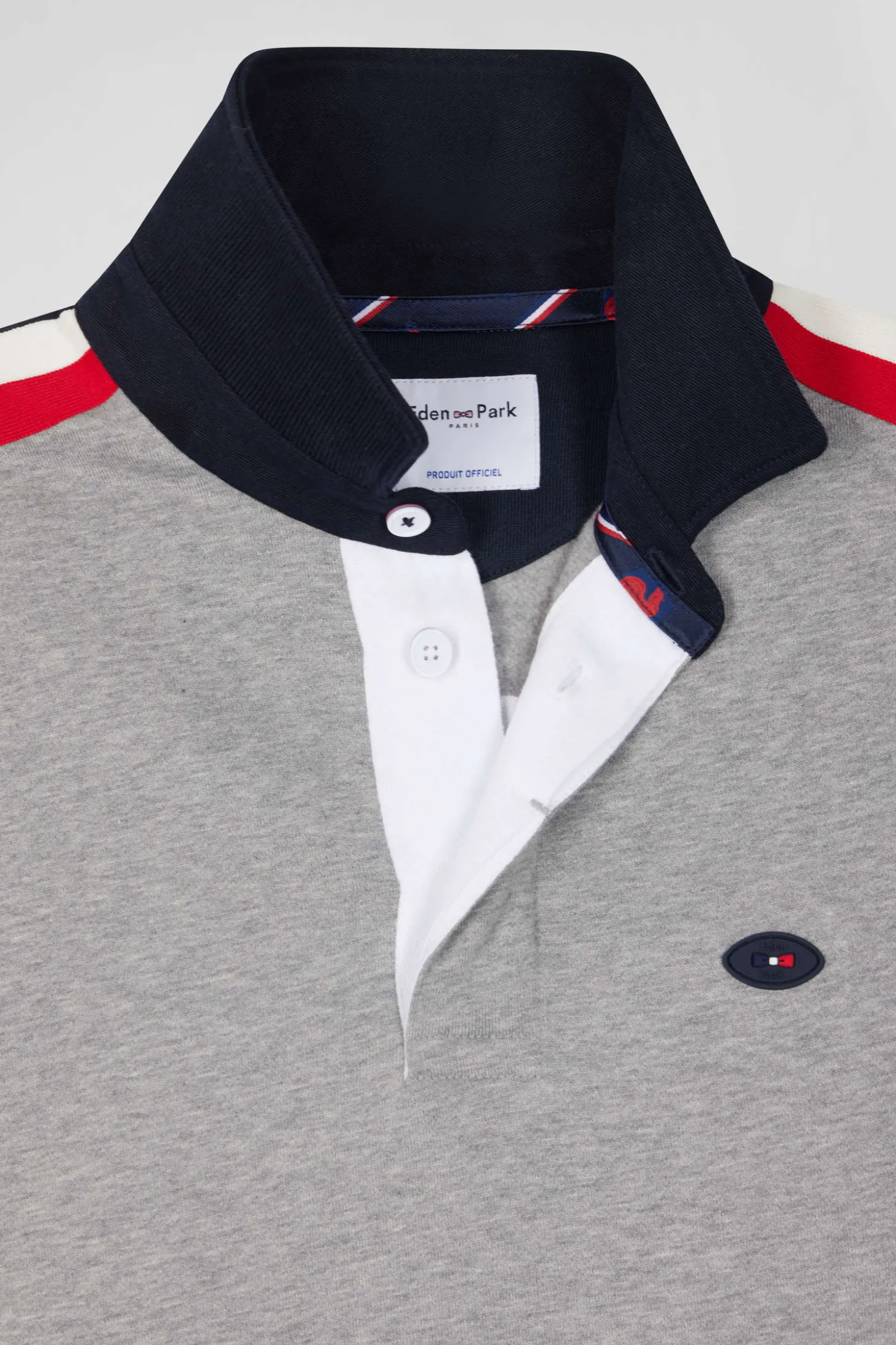 Sweatshirt col maillot en coton gris chiné broderie XV de France coupe Regular